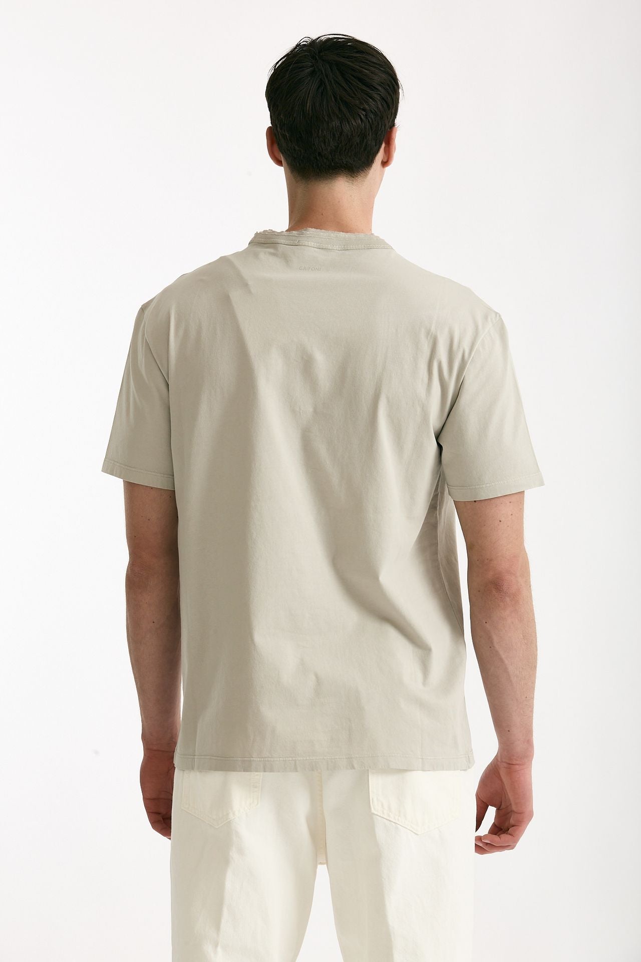 T-shirt girocollo in cotone beige uomo Grifoni - 3