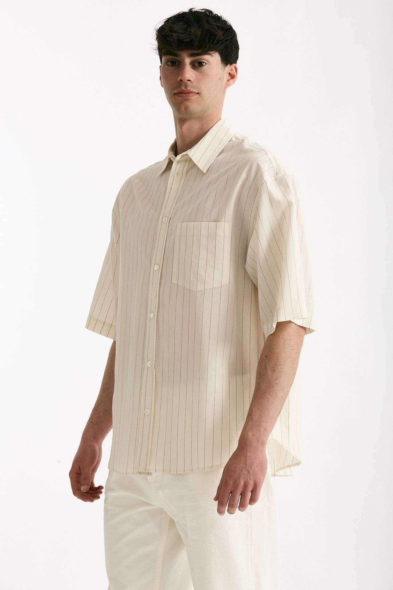 Camicia mezza manica in viscosa rigato uomo Grifoni - 4