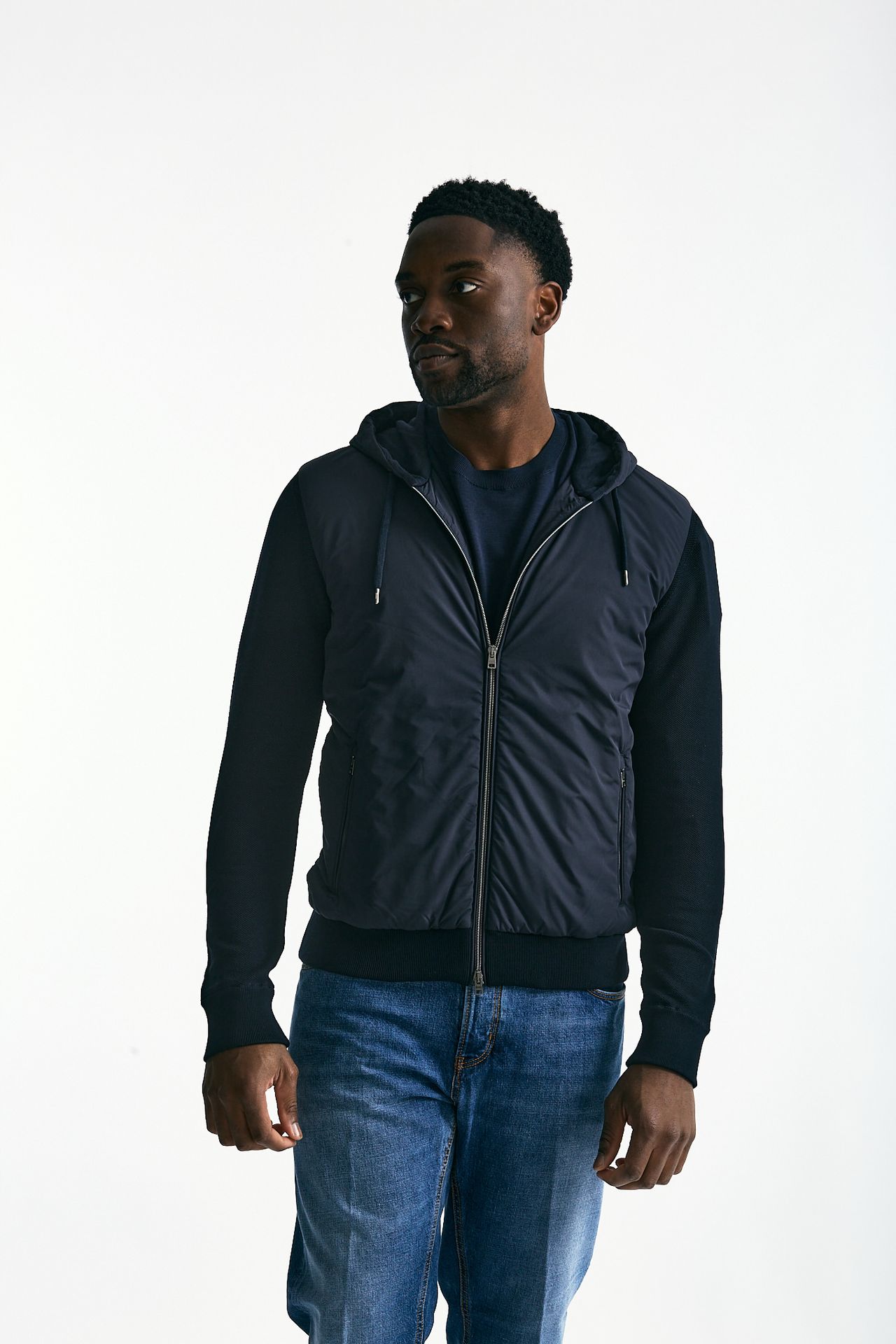 Giubbino ibrido blu Micro piuma e jersey di cotone uomo Herno - 1