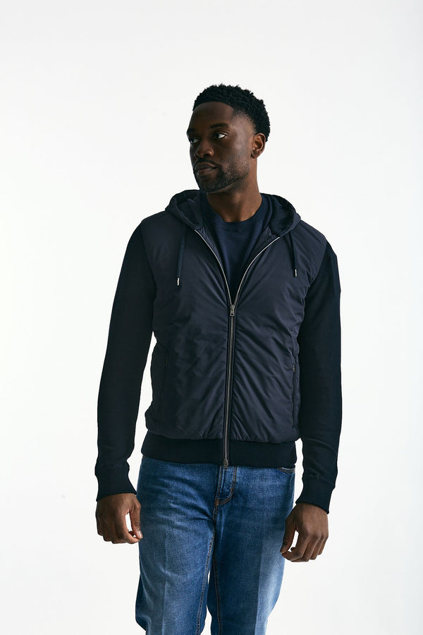 Giubbino ibrido blu Micro piuma e jersey di cotone uomo Herno