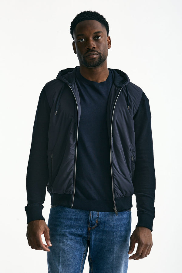 Giubbino ibrido blu Micro piuma e jersey di cotone uomo Herno