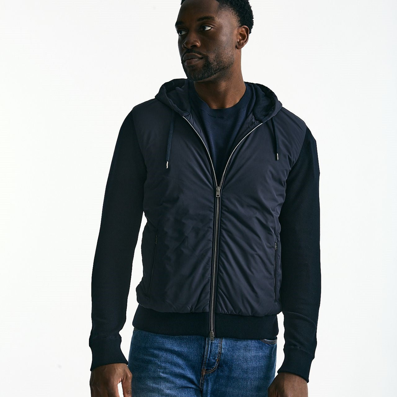 Giubbino ibrido blu Micro piuma e jersey di cotone uomo Herno - 8