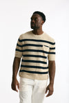 T-shirt in lino rigata beige e blu uomo Hosio - 1