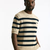 T-shirt in lino rigata beige e blu uomo Hosio - 6
