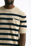 T-shirt in lino rigata beige e blu uomo Hosio - 5