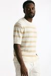 T-shirt in lino rigata beige e bianco uomo Hosio - 4
