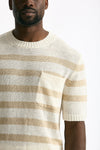 T-shirt in lino rigata beige e bianco uomo Hosio - 5