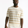T-shirt in lino rigata beige e bianco uomo Hosio - 6
