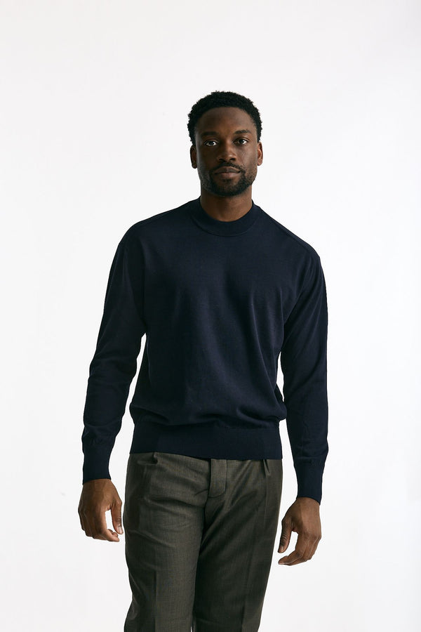 Maglia girocollo in cotone blu uomo Hosio