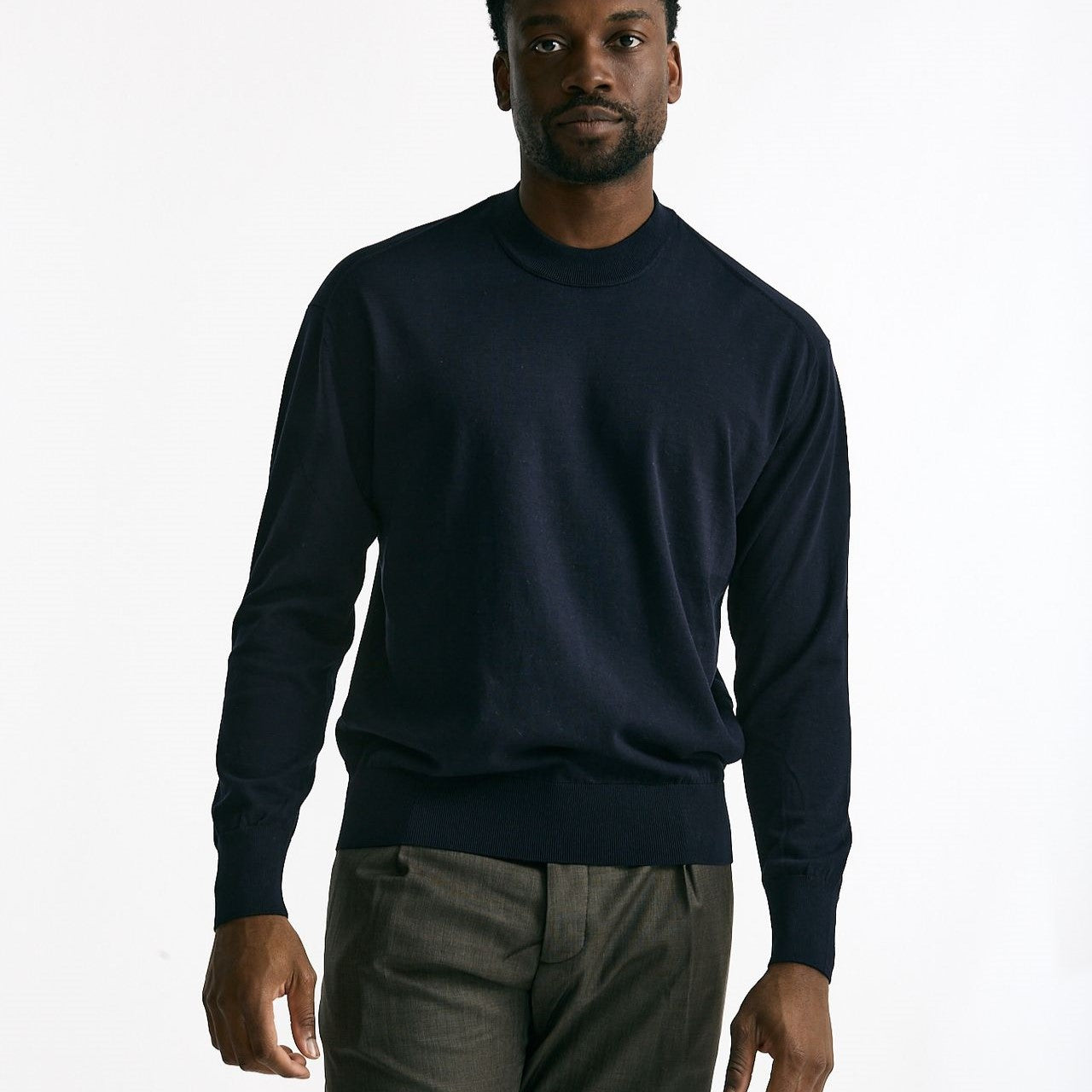 Maglia girocollo in cotone blu uomo Hosio - 6