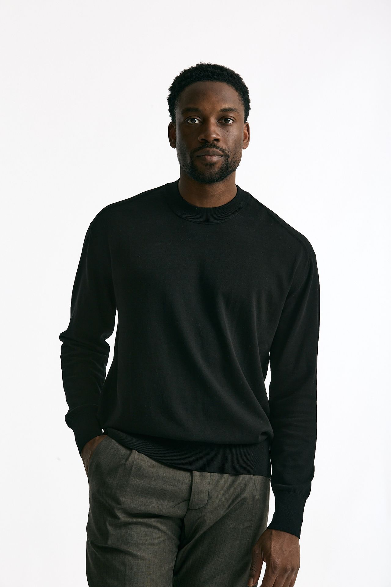 Maglia girocollo in cotone nero uomo Hosio - 1