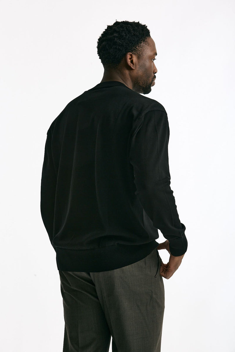 Maglia girocollo in cotone nero uomo Hosio - 3
