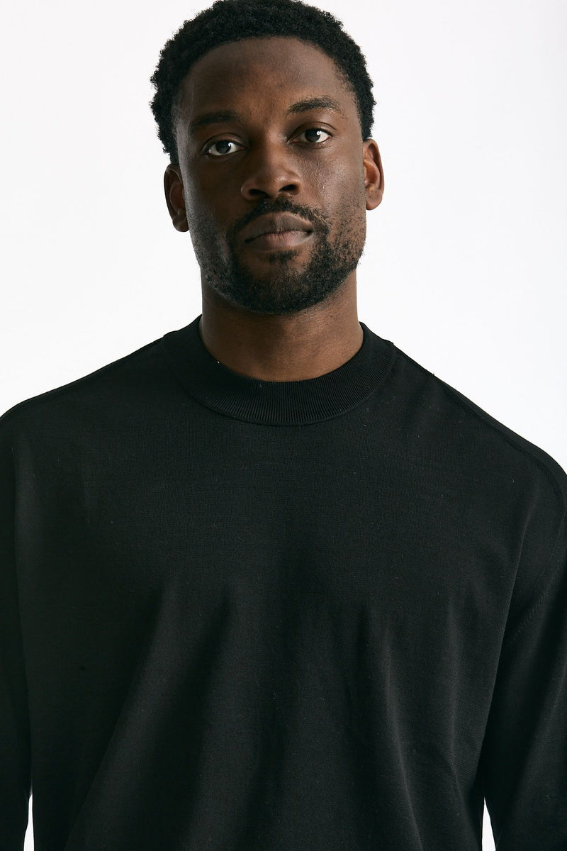 Maglia girocollo in cotone nero uomo Hosio - 5