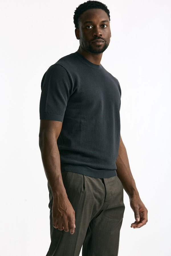 T-shirt micro operata in cotone antracite uomo Hosio