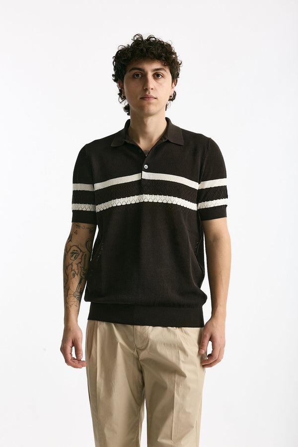 Polo rigata in cotone marrone uomo Hosio