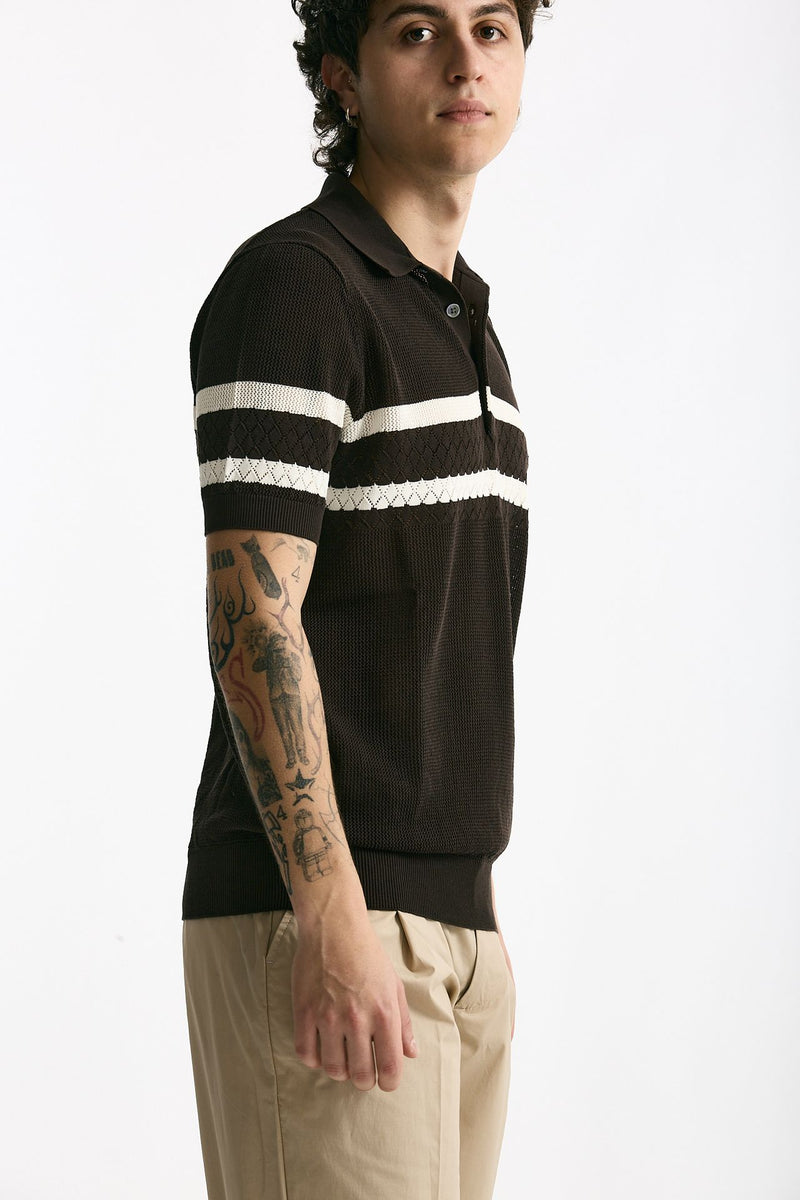 Polo rigata in cotone marrone uomo Hosio - 2