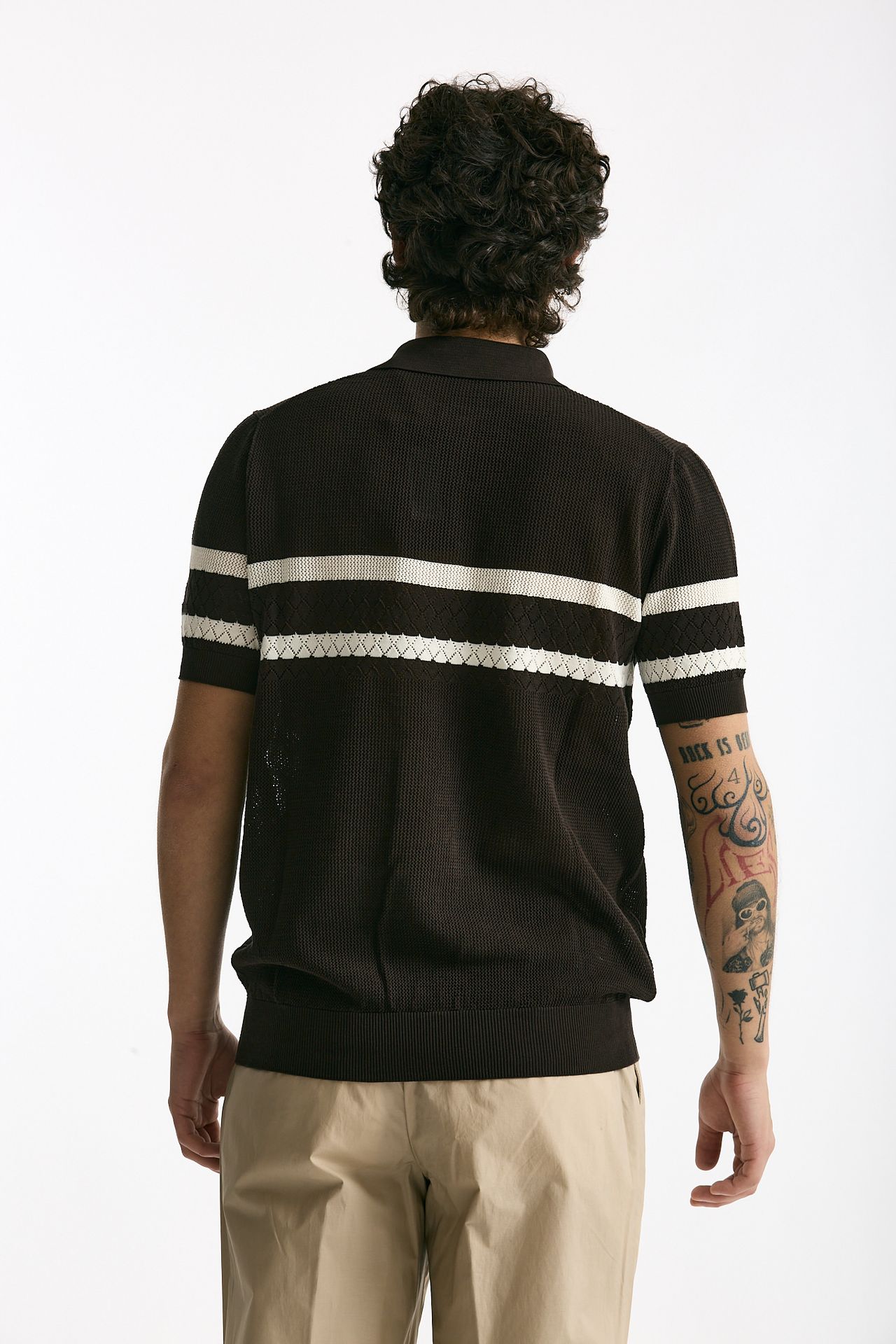 Polo rigata in cotone marrone uomo Hosio - 3