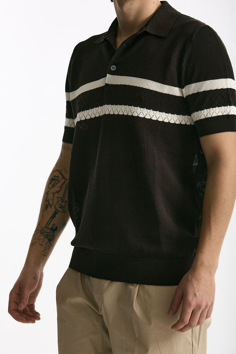 Polo rigata in cotone marrone uomo Hosio - 4