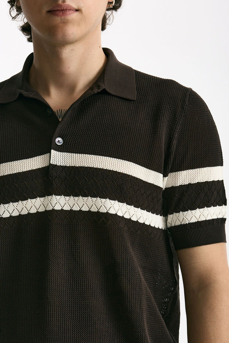 Polo rigata in cotone marrone uomo Hosio - 5
