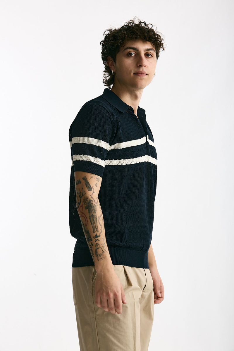 Polo rigata in cotone blu uomo Hosio - 3