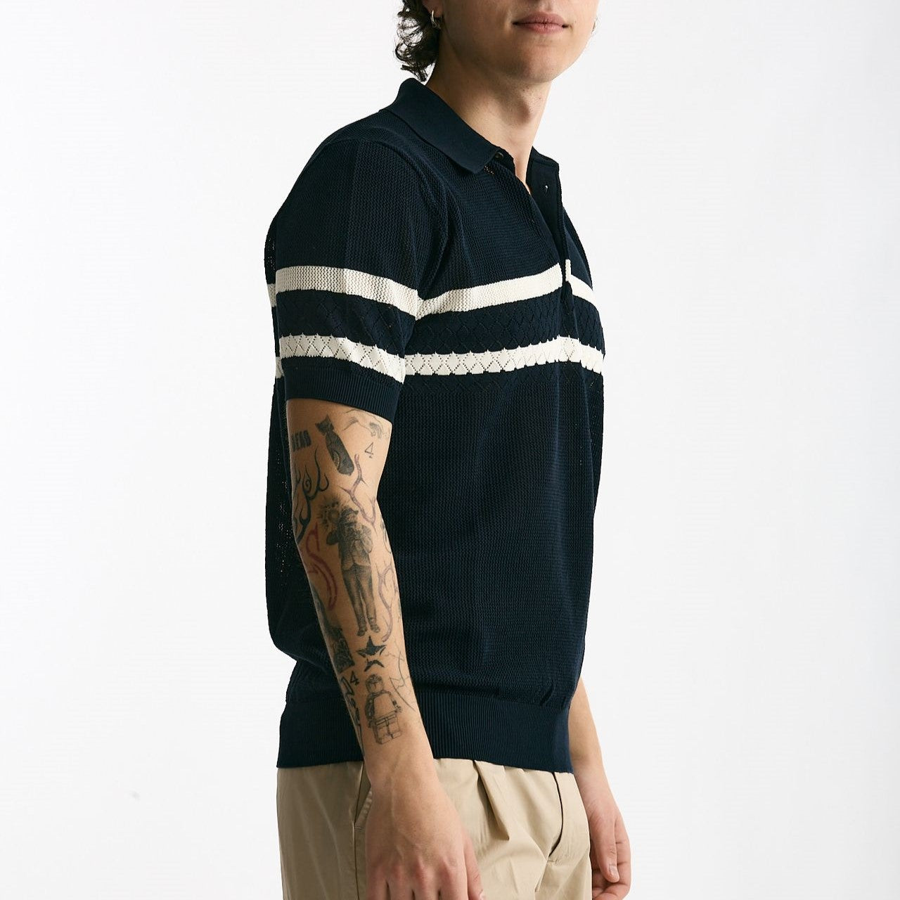 Polo rigata in cotone blu uomo Hosio - 6