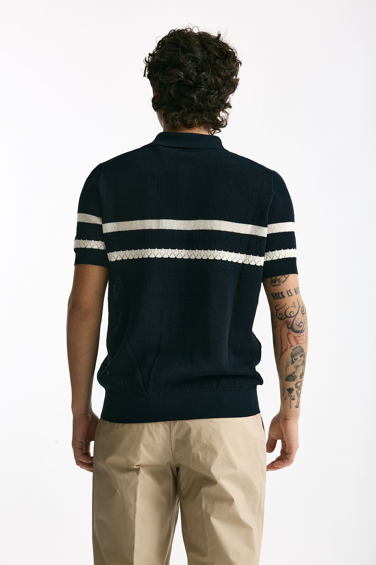 Polo rigata in cotone blu uomo Hosio - 4