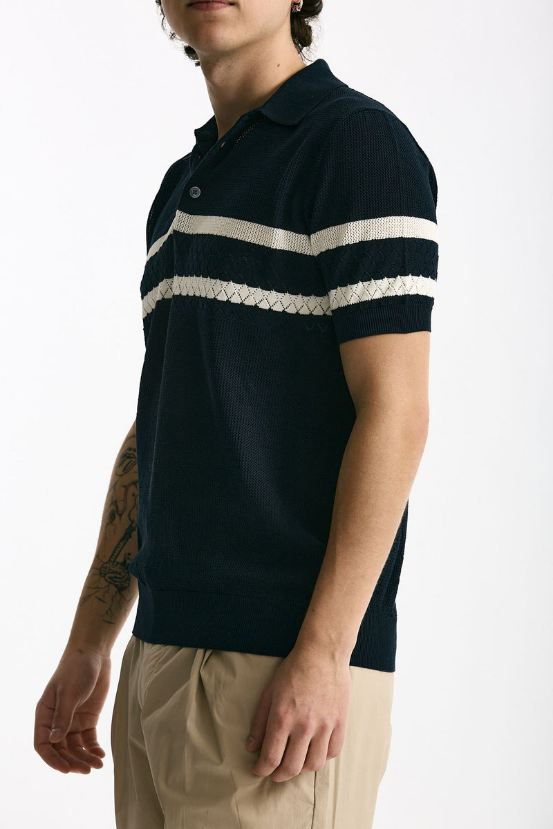 Polo rigata in cotone blu uomo Hosio - 1