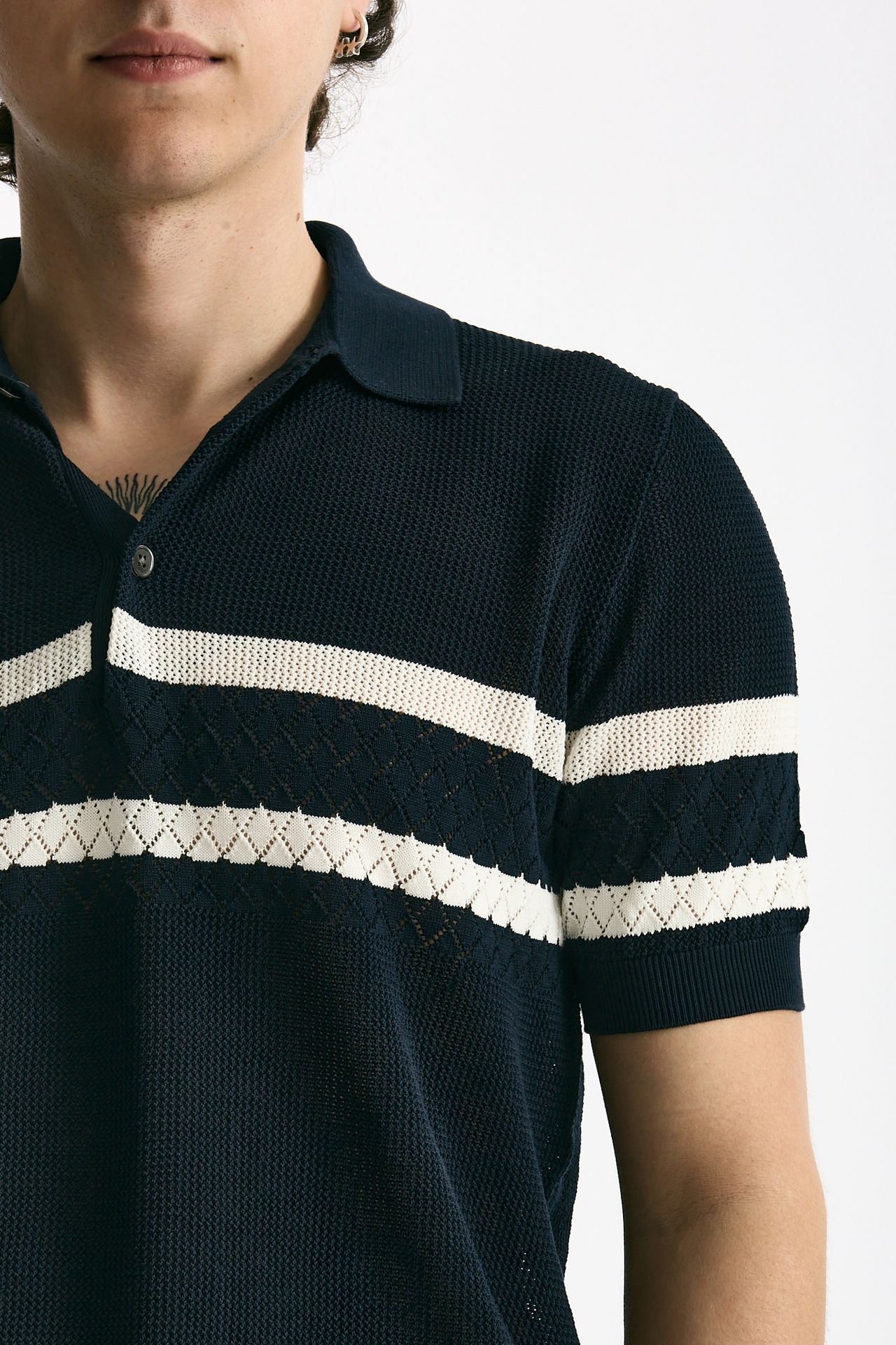 Polo rigata in cotone blu uomo Hosio - 5