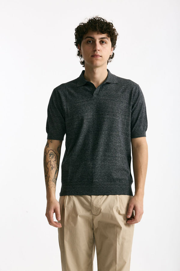 Polo maglia in cotone grigio melange uomo Hosio
