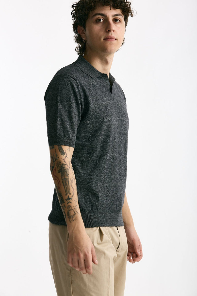 Polo maglia in cotone grigio melange uomo Hosio - 2