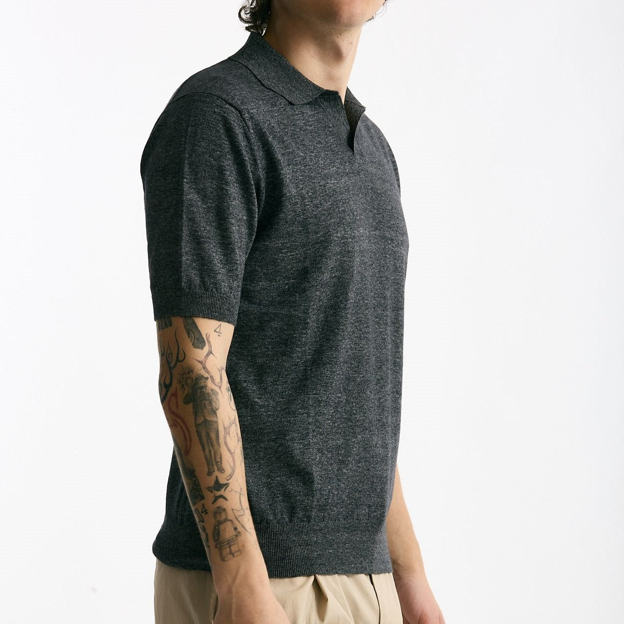 Polo maglia in cotone grigio melange uomo Hosio - 6