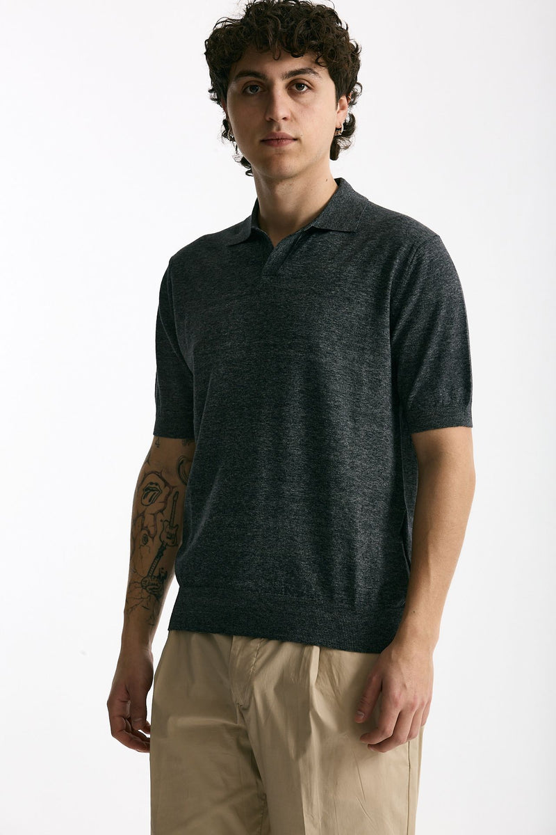 Polo maglia in cotone grigio melange uomo Hosio - 4