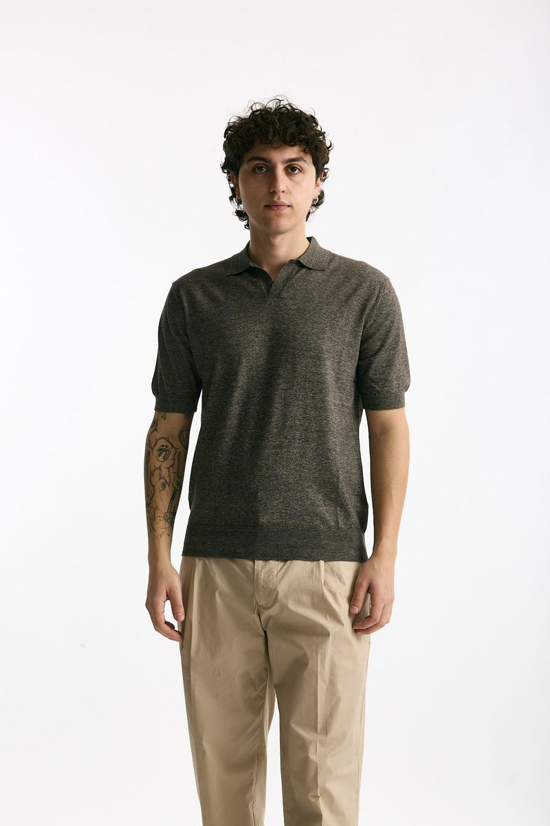 Polo maglia in cotone marrone melange uomo Hosio - 2