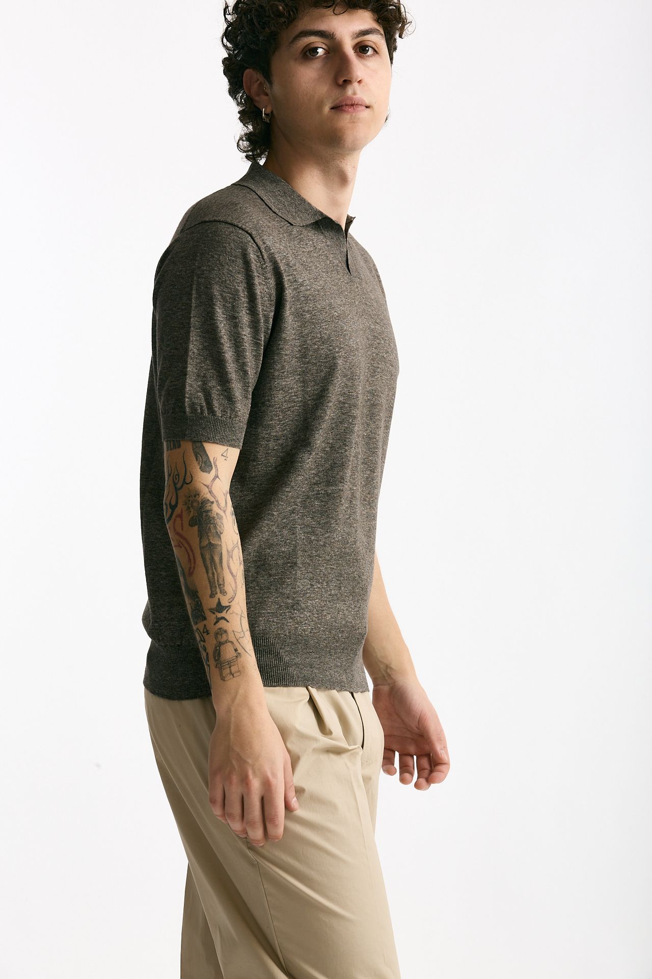 Polo maglia in cotone marrone melange uomo Hosio - 1