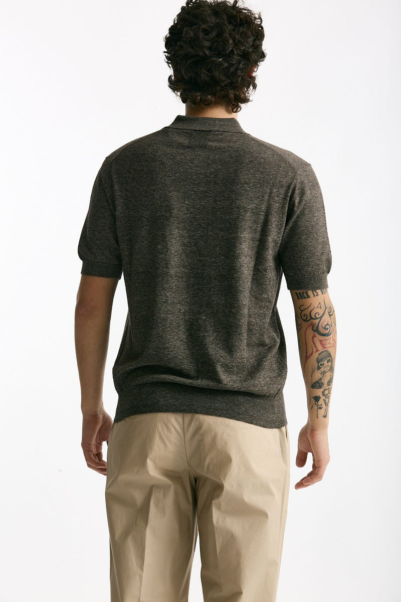 Polo maglia in cotone marrone melange uomo Hosio - 3