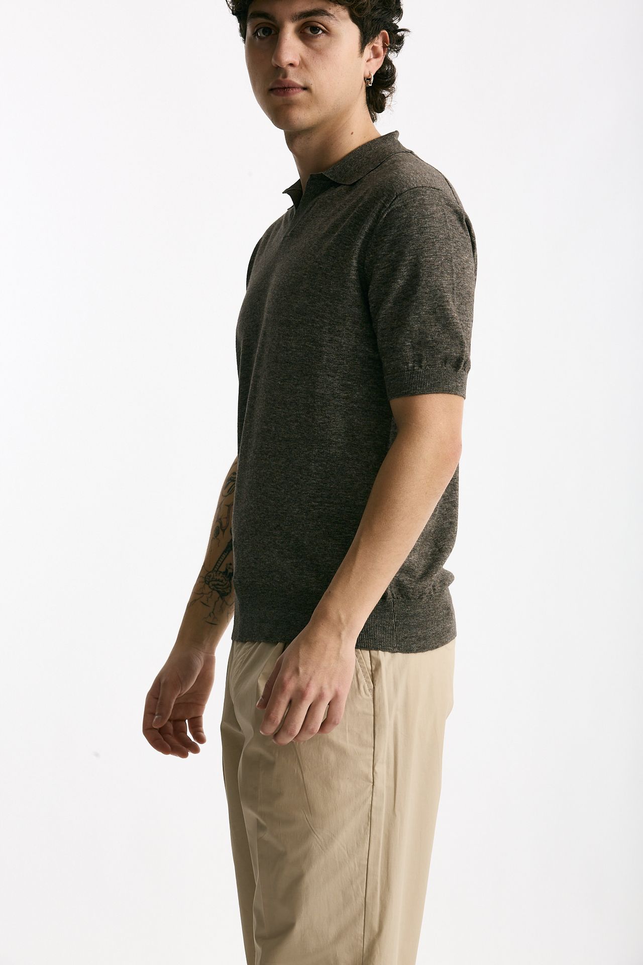 Polo maglia in cotone marrone melange uomo Hosio - 4