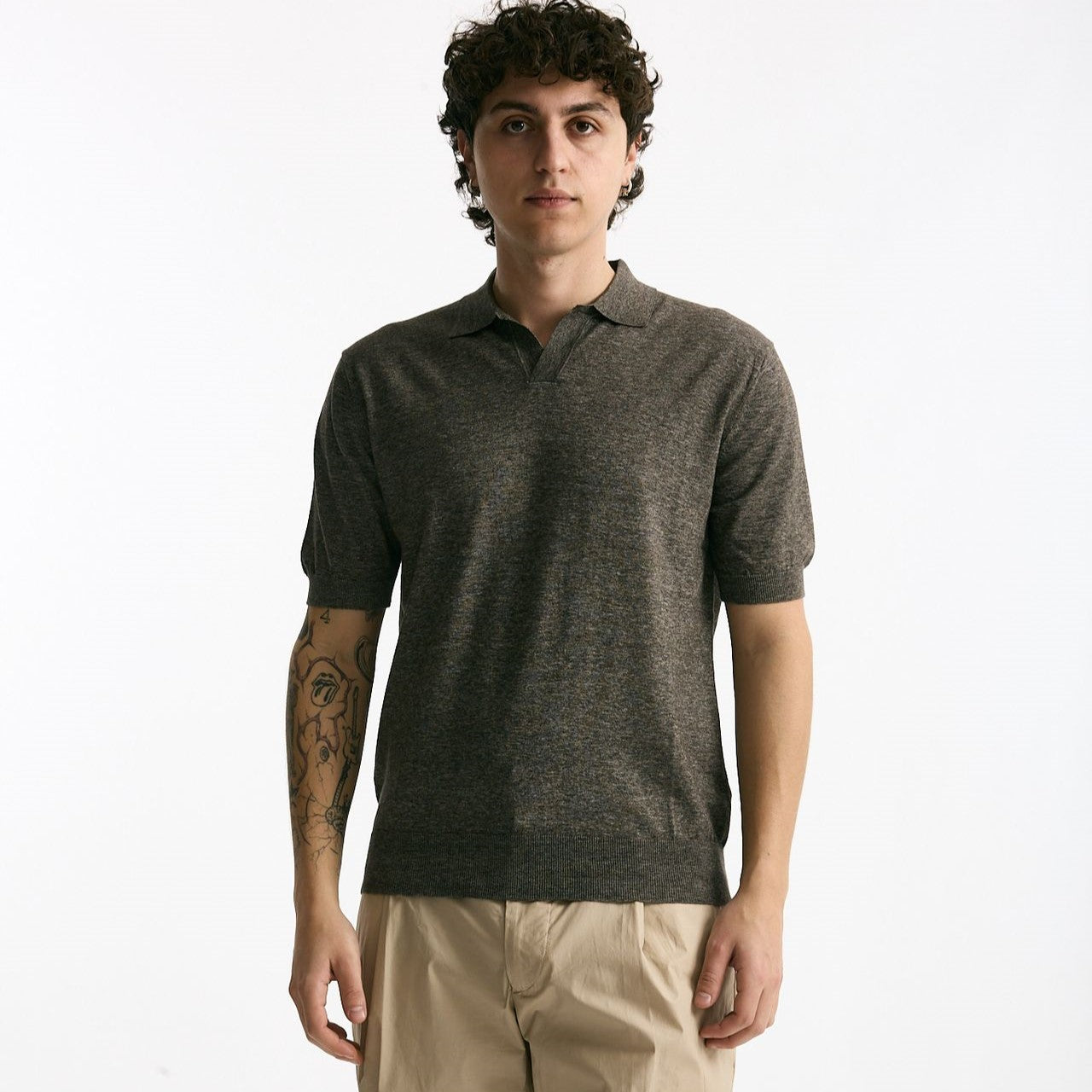Polo maglia in cotone marrone melange uomo Hosio - 6