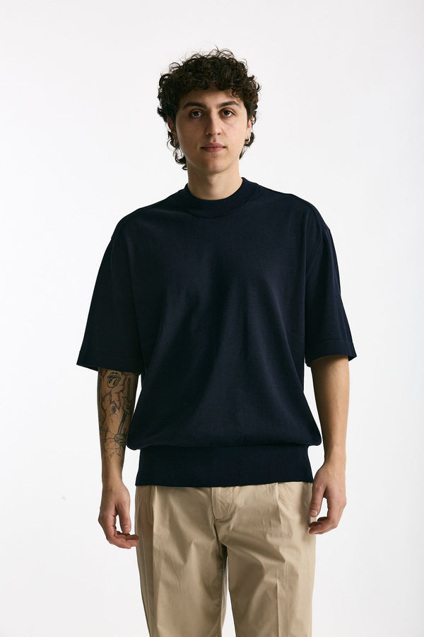 T shirt girocollo in cotone blu uomo Hosio