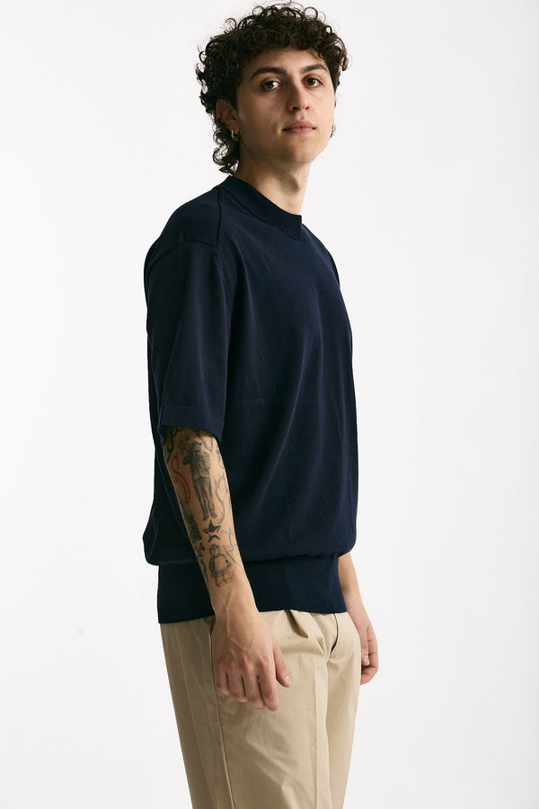 T shirt girocollo in cotone blu uomo Hosio