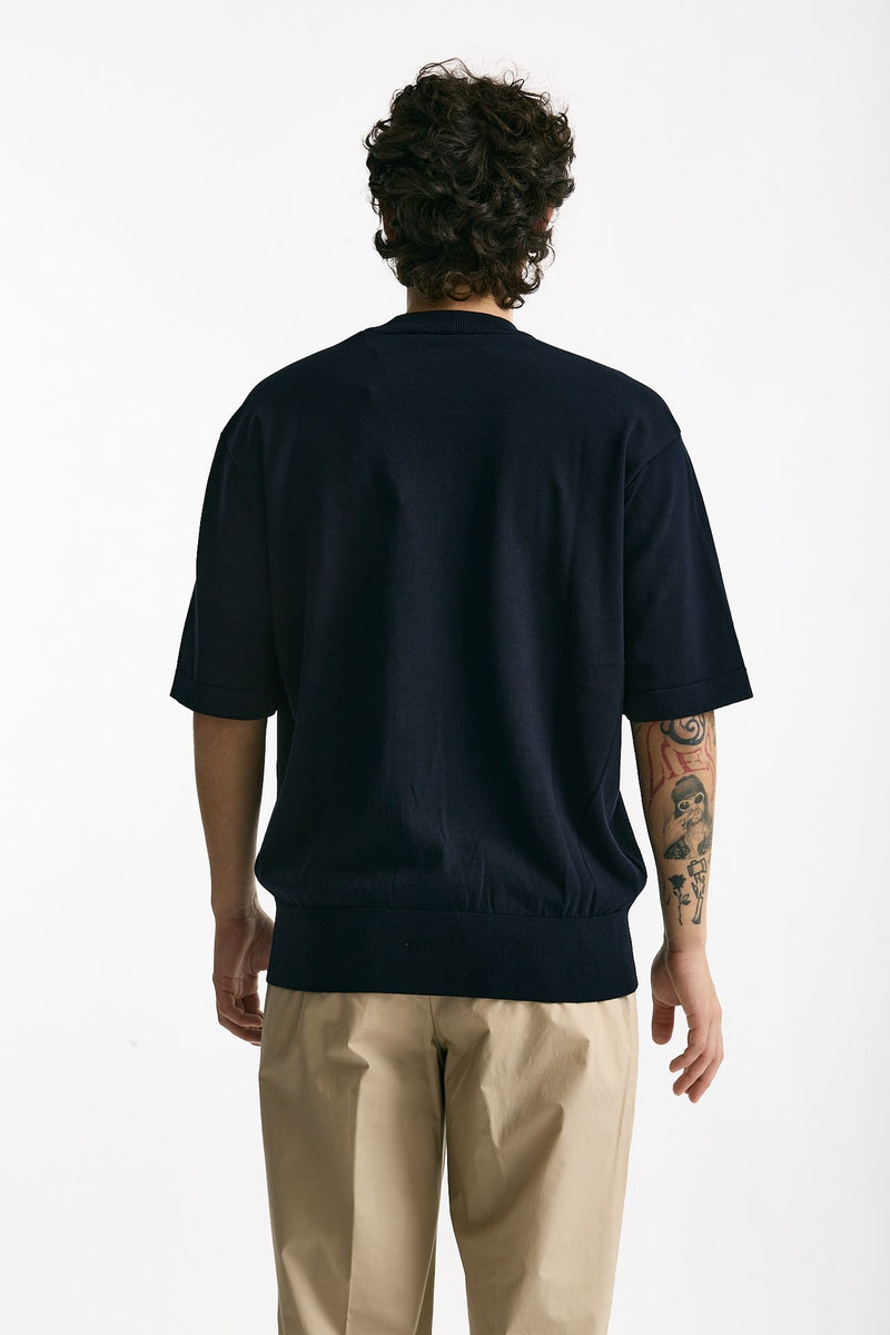 T shirt girocollo in cotone blu uomo Hosio - 3