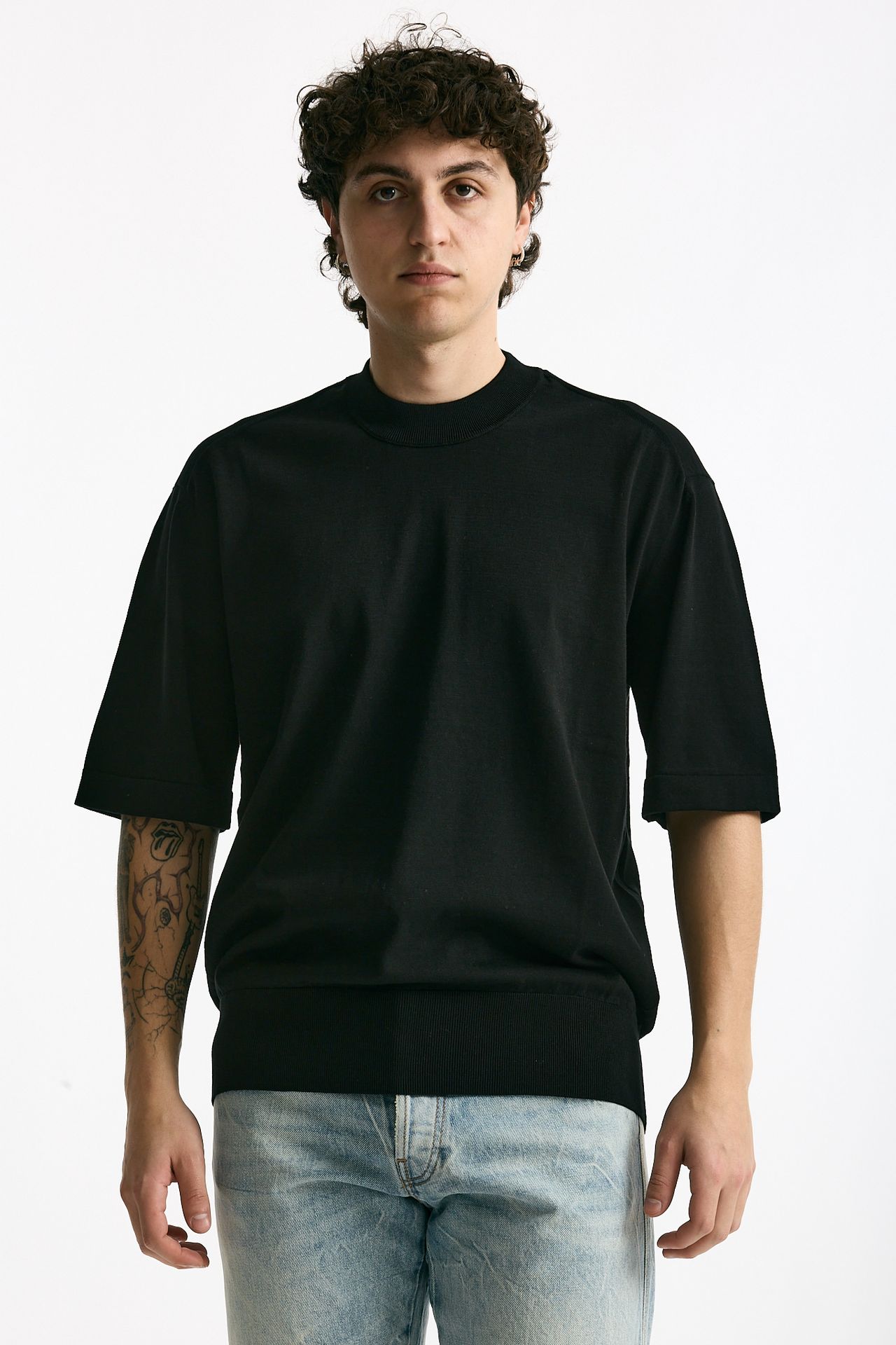 T shirt girocollo in cotone nero uomo Hosio - 2