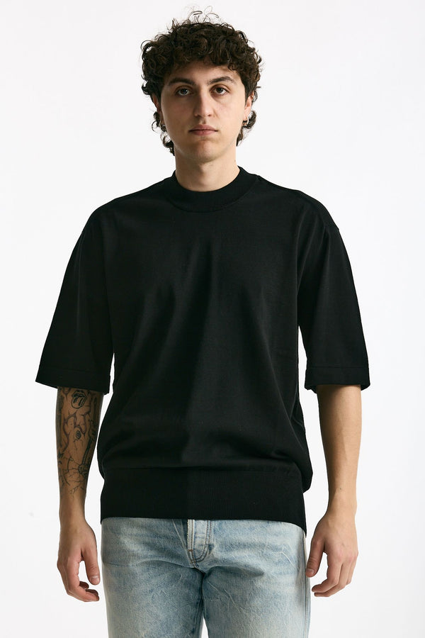 T shirt girocollo in cotone nero uomo Hosio