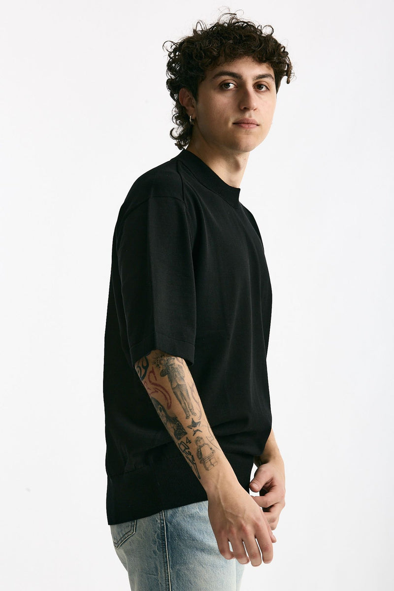 T shirt girocollo in cotone nero uomo Hosio - 3