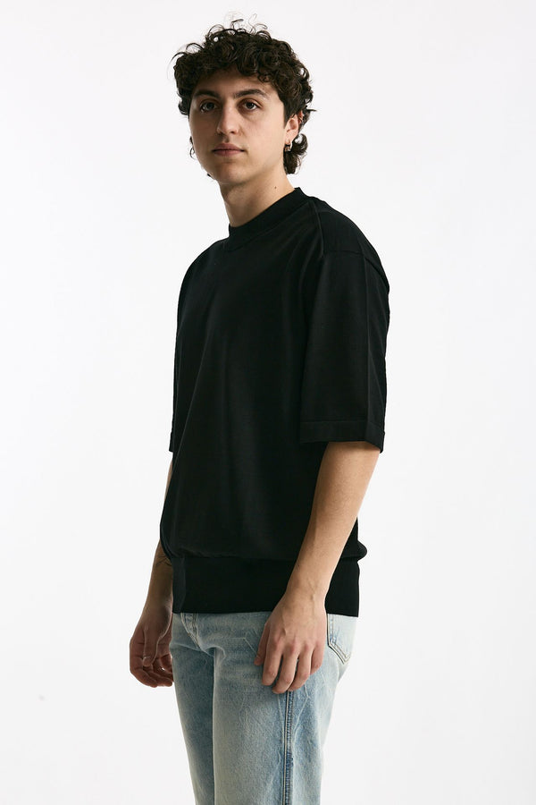 T shirt girocollo in cotone nero uomo Hosio