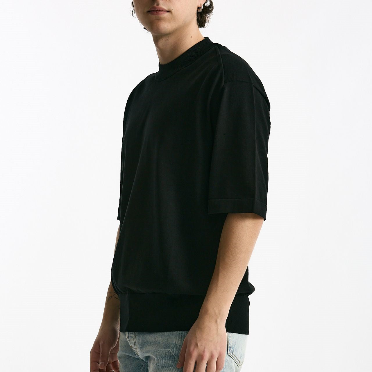 T shirt girocollo in cotone nero uomo Hosio - 6