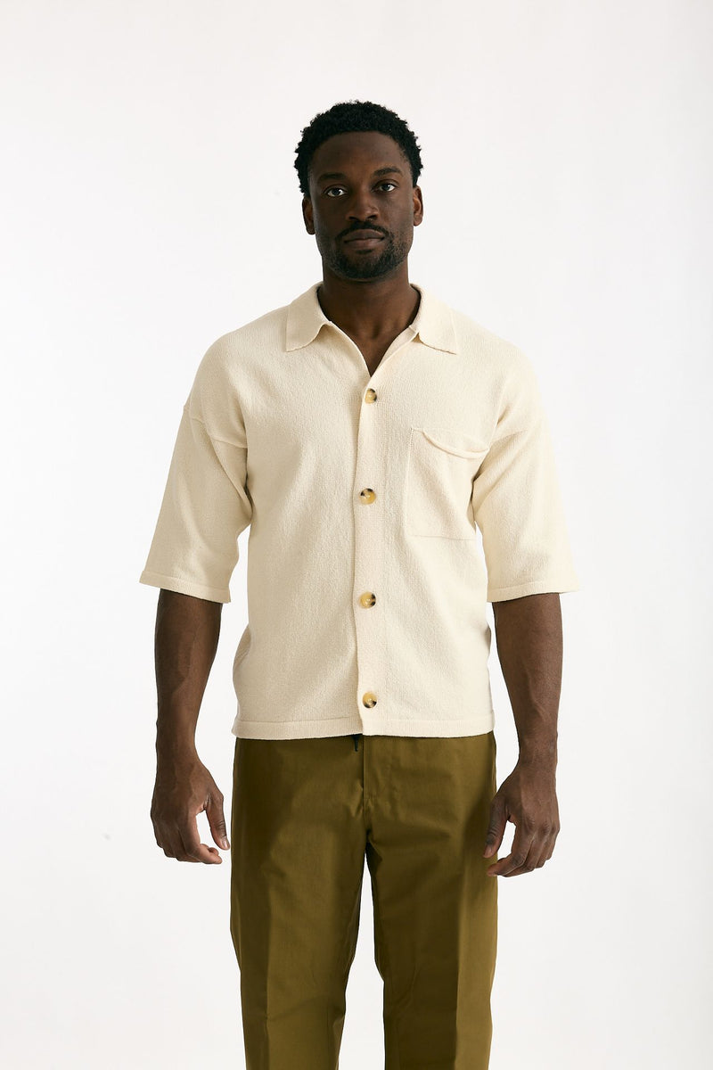 Polo camicia in cotone e nylon stretch panna uomo Hosio - 6