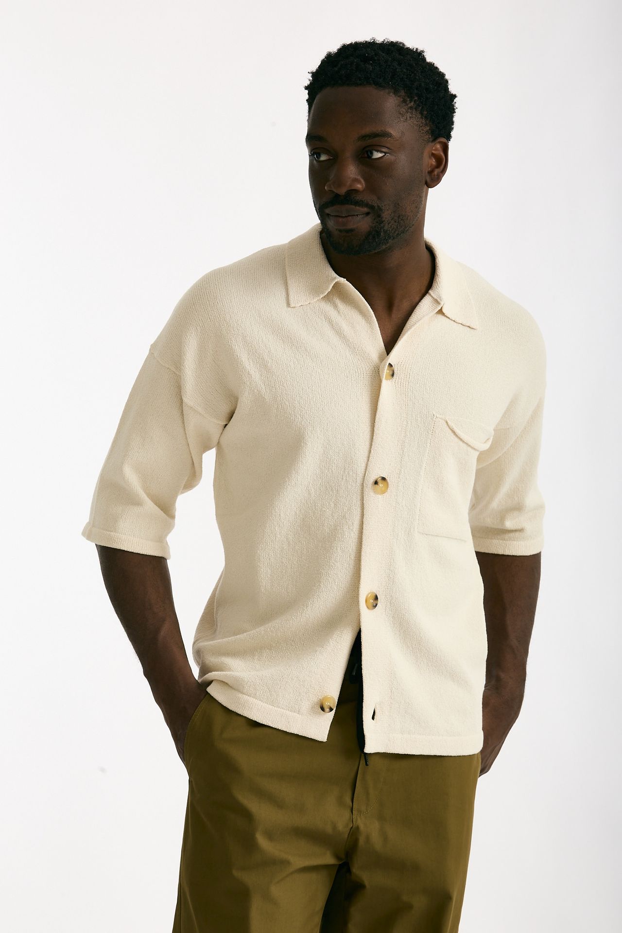 Polo camicia in cotone e nylon stretch panna uomo Hosio - 1