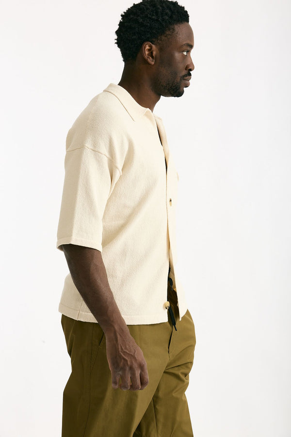 Polo camicia in cotone e nylon stretch panna uomo Hosio