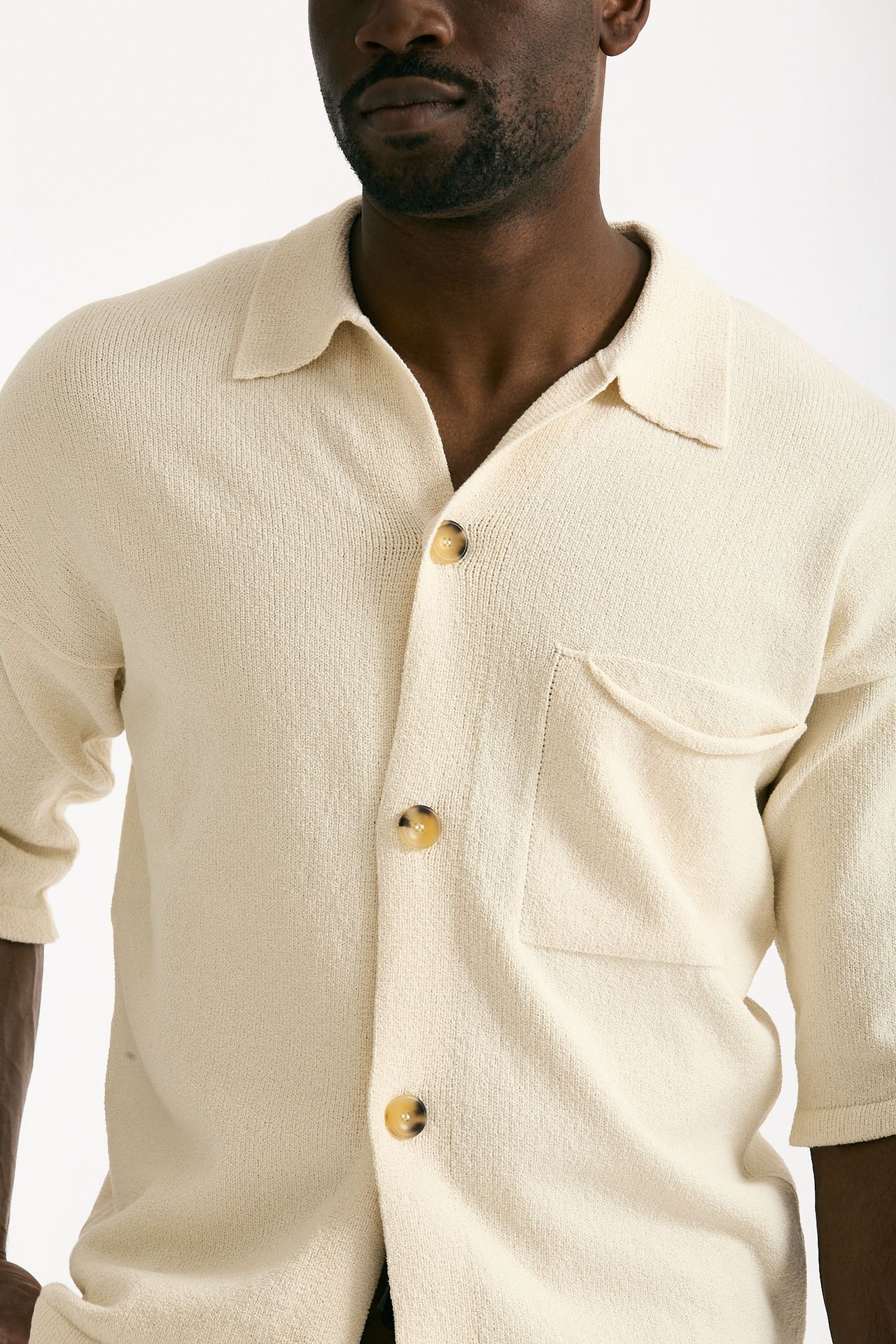 Polo camicia in cotone e nylon stretch panna uomo Hosio - 7