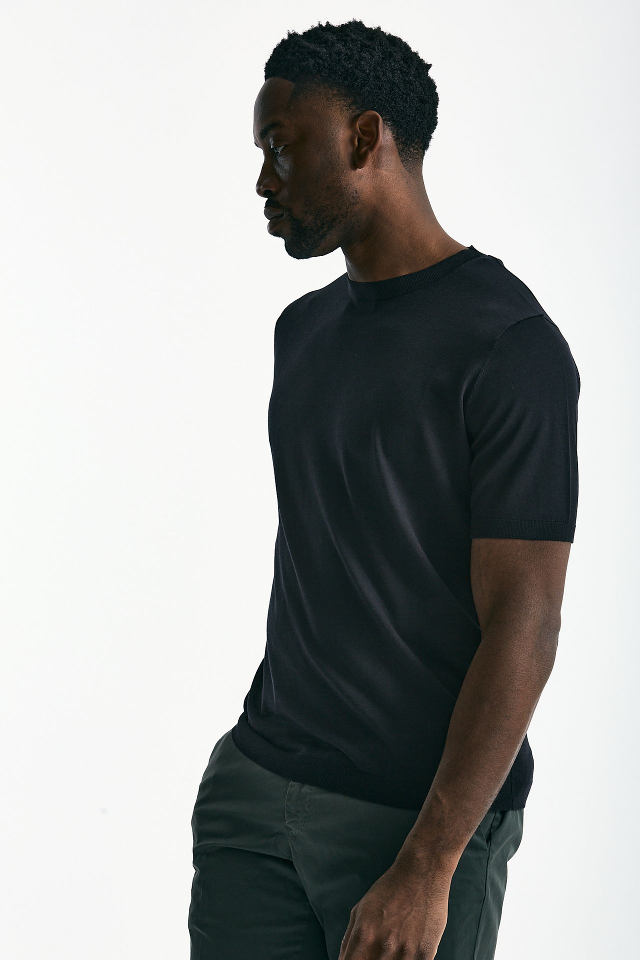T-shirt in seta e cotone nero uomo Kangra - 1